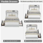 Twin Size Bed Frame with Storage Headboard & 2 Drawers, Kids Upholstered Platform Bed, No Box Spring Needed - Image 4