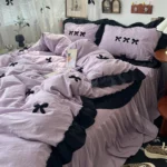 Korean Princess Style Kawaii Girl Black Bow Bedding Set Skin-friendly Soft Duvet Cover Set Bed Sheet Or Bed Skirt Pillowcases - Image 12