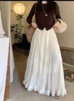 Elegant Pleated Skirt for Women with Elastic Waist Slim Fit A-Line Long Design - Image 5