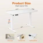 JHK  Ergonomic Electric Standing Desk Height Adjustable Computer Desk Large Work PC Table Home Office Writing Gaming Desks