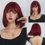 ALAN EATON Short Ombre Brown Synthetic Natural Bob Straight Wigs with Bang for Women Party Daily Use Heat Resistant Fiber - Image 12