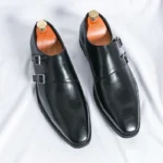 Classic Retro Dress Men's Monk Leather Shoes With Pointed Toe Buckle Business Office Wedding Soft Comfortable Men's Shoes - Image 7