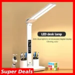 LED Desk Lamp USB Dimmable Touch Foldable Table Lamp with Calendar Temperature Clock Night Light for Study Reading Lamp