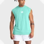 Men’s wide-shoulder sleeveless T-shirt, sports vest, fitness clothes, training brothers show off muscles, loose waistcoat, summe
