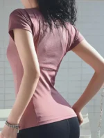 Sports T-shirt women summer breathable sexy beauty back fitness