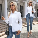 1pcs Woman Spring Autumn Solid color Shirts Lady Casual Long Sleeve - Image 2