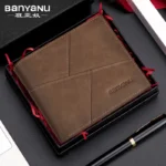 BANYANU 2024 New Men’s Wallet Men’s Genuine Leather RFID Anti-Theft Brush Retro Top Layer Cowhide Short Wallet Foreign Trade Bag