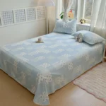 2026 Spring Summer Floral Print Double Gauze Bed Sheet with Fringe Lace Trim