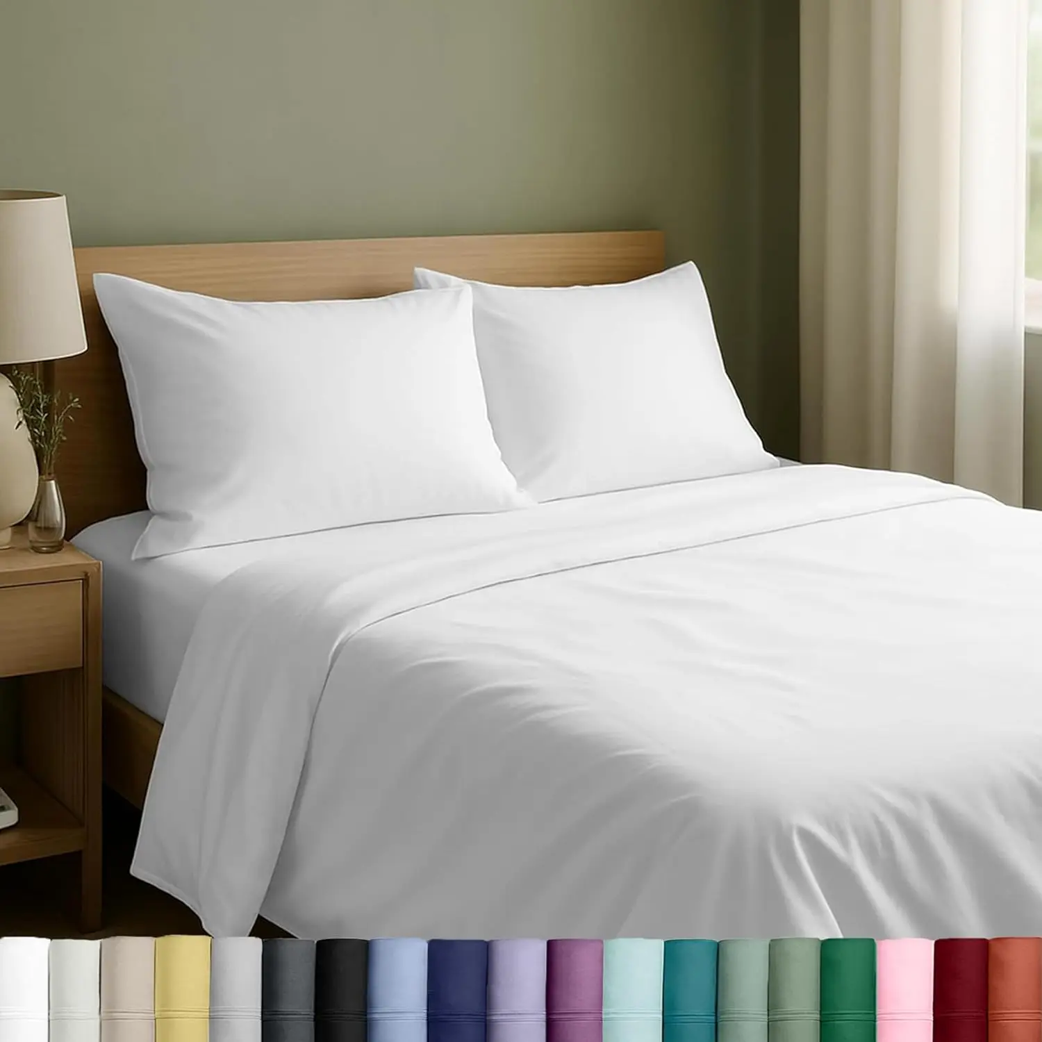 S0c886af1c91942248d53cdecde60ade22.webp Queen Size Cotton Sheets Set with Deep Pockets, Soft Sateen Weave, Breathable and Durable Bedding in White