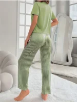 2-Piece Women's Pajama Set for All Seasons, Spring and Summer, Elegant Floral Print Long Pants and Short-Sleeved Pajama Set - Image 2