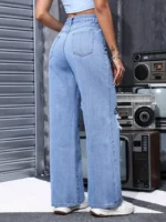 Women's High Waist Button Up Butterfly Print Jeans Fashion Casual Straight Pants for Women - Image 3