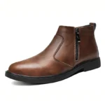 Autumn and Winter New High-Top Leather Shoes for Men, Zippered Leather Boots, Fashionable Versatile Business Casual Shoes, Men's Formal Shoes, Chelsea Boots - Image 3