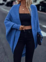Ladies Elegant Open Cardigan Knitted Sweater Spring Autumn Outerwear Loose Long Sleeve Top for Holiday Versatile Casual Wear