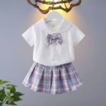Girls College Style Jk Uniform Pleated Skirt + Short Sleeves Shirts Summer Children Big Kids School Students Sweat Clothes1-10Y