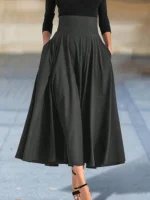 Dresses Solid Color A-line Skirts for Woman Clothing High Elastic Waist Long Skirt Women With Bow Elegant Women's Skirts - Image 9