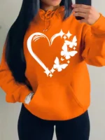 Combination Of Love And Butterfly  Pattern Hoody Women Hip Hop Street Hoodies