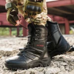 High Quality Men's Brand High-Top Leather Boots Breathable Desert Combat Men's Boots Outdoor Shoes Non-slip Hiking Ankle Boots - Image 2