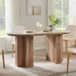 63 Rustic Oak Oval Dining Table with T-Shaped Base for 4-6 People, Sturdy and Thick Tabletop