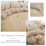 100% Cotton Duvet Cover Set,Bedding Set With Plaid Stripe,Skin Friendly Breathable,1 Duvet Cover,2 Pillowcase,Japan Simple Style - Image 3