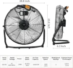 12-20 Inch Floor Fan,3 Speed High Velocity Industrial Fan with 360° Adjustable Tilt &Portable Carry Handle for Home, Shop,Garage - Image 7