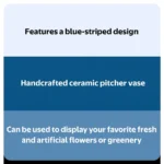 Handcrafted Ceramic Blue Stripe Pitcher Vase Elegant Home Decor Fresh and Artificial Flower Arrangement - Image 5