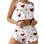 Women’s Pajamas Set Sleepwear 2 PCS Short Tank Tops And Shorts S M L White Ventilate Soft Casual Love Printing