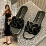 Summer 2025 New Women's Slippers Summer Square Toe Flat Shoes Women's Wide Version Slippers Sandals Outdoor Daily Casual Shoes - Image 3
