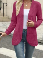 New fashion women’s solid color casual pit stripe brushed cardigan jacket