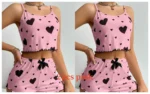Women’s Pajamas Set Sleepwear 2 PCS Short Tank Tops And Shorts S M L White Ventilate Soft Casual Love Printing