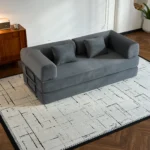 79″ Folding Convertible Sofa Bed, Oversized Corduroy Futon Floor Couch, Boneless Loveseat for Small Spaces, Living Room, Bedroom