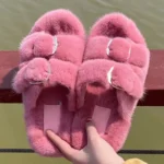 Winter European Fashion Women’s Shoes Ladies Slippers 100% Mink Slippers