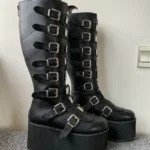 Women Boots Cosplay Ladies High Heel Platform Wedges Women High Boots Gothic Buckle Strap Long Tube Leather Female Boots Plus Si - Image 6