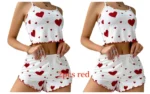 Women’s Pajamas Set Sleepwear 2 PCS Short Tank Tops And Shorts S M L White Ventilate Soft Casual Love Printing