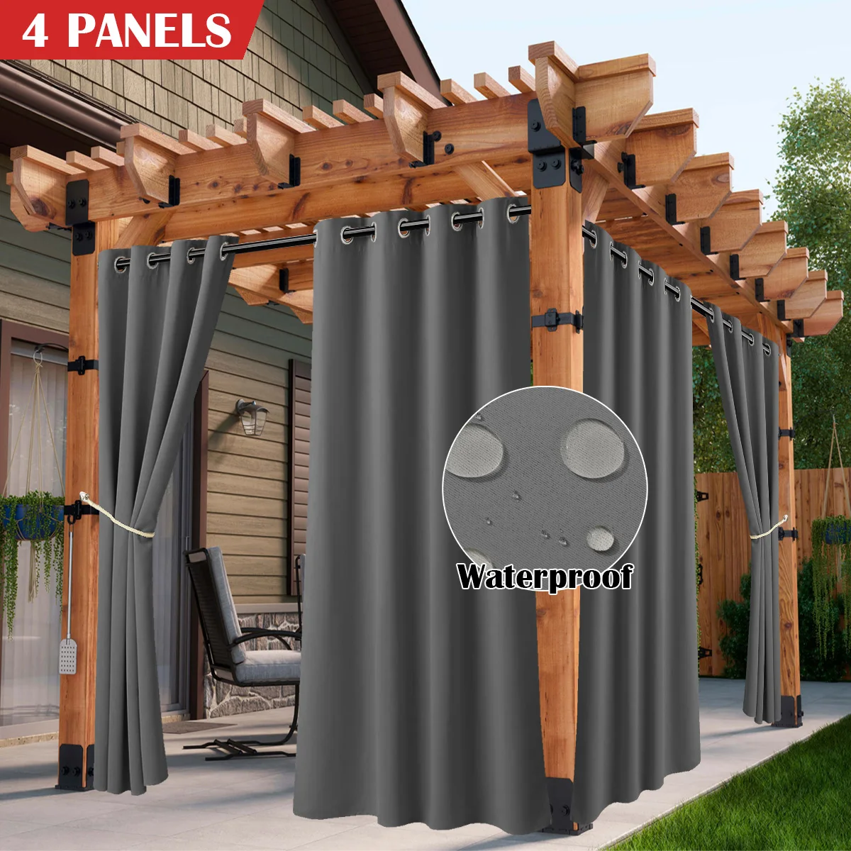 S1390e1996fea4f0c9987988d72a13d73z.webp 2/4PCS Waterproof Outdoor Curtains, UV Protection, Thermal Insulation, Sun Blocking, Grommet Top for Porch, Pergola, Cabana - Image 1