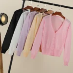 Fashion Style Female Black Women's Coat Clothing V-neck Ladies Sweater Outerwear Cute Basic - Image 6