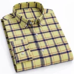 New 100% Cotton Oxford Men’s Shirts Long Sleeves Plaid Soft Regular Fit Formal Dress Shirt Pocket Social Blouse Male Clothes