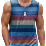 Retro Striped Graphic Tank Tops For Men Fashion Casual Summer Sleeveless 3D Printed Vest Loose Crew Neck Quick Dry Sports Tees