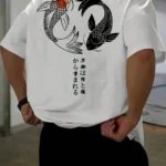 Japanese Koi Harajuku Illustration Pattern T-Shirt Men