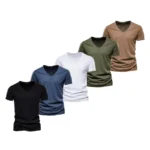 T Shirt Men Casual Solid Color Slim Fit V-neck - Image 7