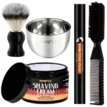 Men Beard Clean Shave Kit Shaving Cream Beard Filler Pen for Hair Eyebrow Eyelash Mustaches Facial Cleaning Shave Tools 5pcs/Set
