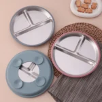 Color Kids 1PCS Stainless Steel Plate Detachable Suction Dishes Baby Feeding Sucker Bowl Food Grade Silicone Food Tray Tableware - Image 4