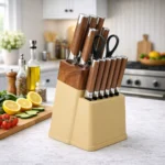 13Pcs Professional Kitchen Knife Block Set with 6 Steak Knives, High Carbon Stainless Steel Knives with Black Non-Stick Coating, - Image 11