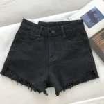 2025 New Summer Women High Wiast Raw Hem Denim Shorts Soild White Black Blue Korean Wide Leg Pants Mon Shorts  Jean Shorts - Image 7