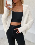 Ladies Elegant Open Cardigan Knitted Sweater Spring Autumn Outerwear Loose Long Sleeve Top for Holiday Versatile Casual Wear