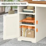 Farmhouse Computer Desk with Drawers, 65” Home Office Desk with Power Outlets, Storage Cabinet and Printer Stand, Customized