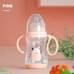 Large caliber baby bottle, 300ml/10.5oz, durable PPSU, straw and balancer – wide mouth design, suitable for easy learning