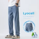 Lyocell Jeans Men's Spring Summer Thin Ice Silk Cool Loose Straight Denim Pants - Image 3