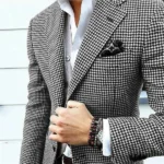 Italian Style Men's Blazer Houndstooth Casual Man Suit Jacket Notched Lapel One Piece Check Wedding Coat for Prom Party - Image 4