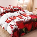 3Pcs Romantic Love Letter Red Rose Flower Pattern Bedding Set Included 1 Duvet Cover & 2 Pillowcases For Home Dorm Hotel Decor - Image 6