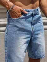 Men's summer blue regular denim shorts. - Image 5